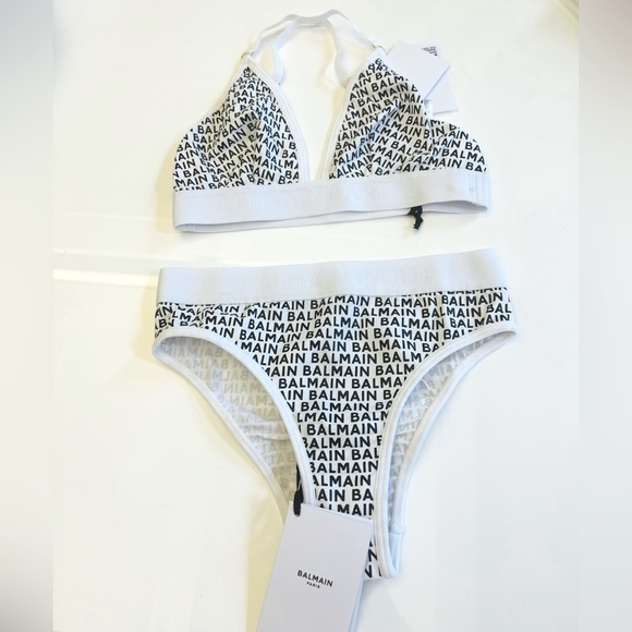 BALMAIN***All-Over Logo Bralette + Underwear Set**Small $485 - Picture 1 of 4